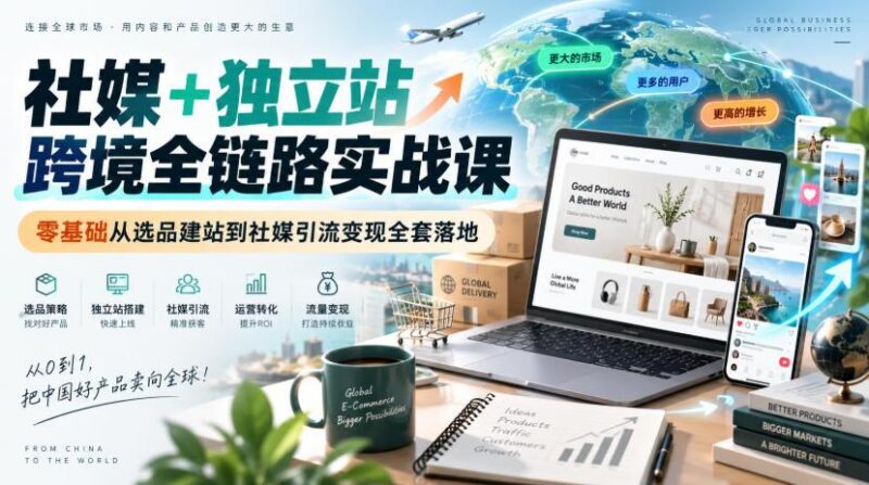 社媒+独立站跨境全链路实战课|零基础从选品建站到社媒引流变现全套落地 三零资源-三零资源