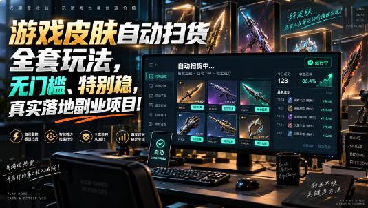 游戏皮肤自动扫货全套玩法，无门槛、特别稳，真实落地副业项目！【揭秘】-三零资源