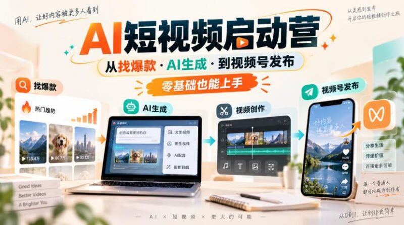 AI短视频启动营,从找爆款·AI生成·到视频号发布,零基础也能上手-三零资源