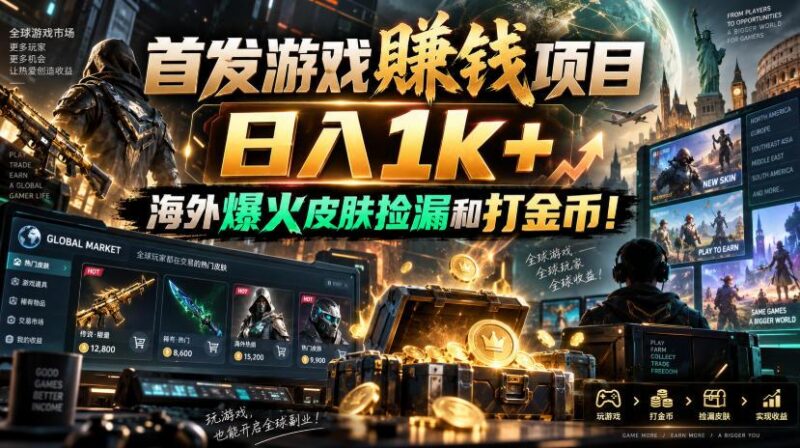 首发游戏賺钱项目，日入1k+，海外爆火皮肤捡漏和打金币！【揭秘】-三零资源
