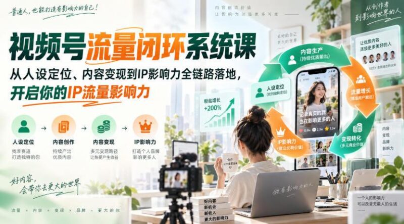 视频号流量闭环系统课,从人设定位、内容变现到IP影响力全链路落地,开启你的IP流量影响力 三零资源-三零资源