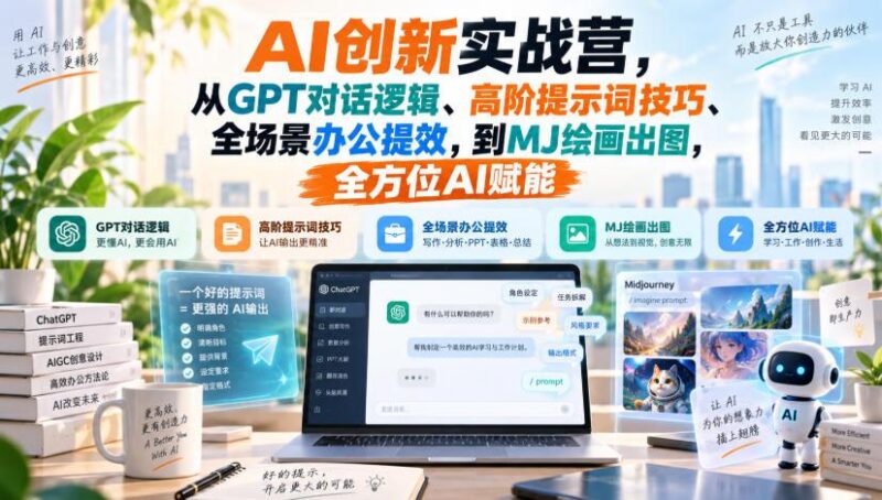 AI创新实战营,从GPT对话逻辑、高阶提示词技巧、全场景办公提效,到MJ绘画出图,全方位AI赋能 三零资源-三零资源