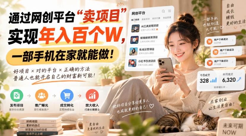 靠卖网创项目变现,一年拿下百万收益!一台手机就能操作!