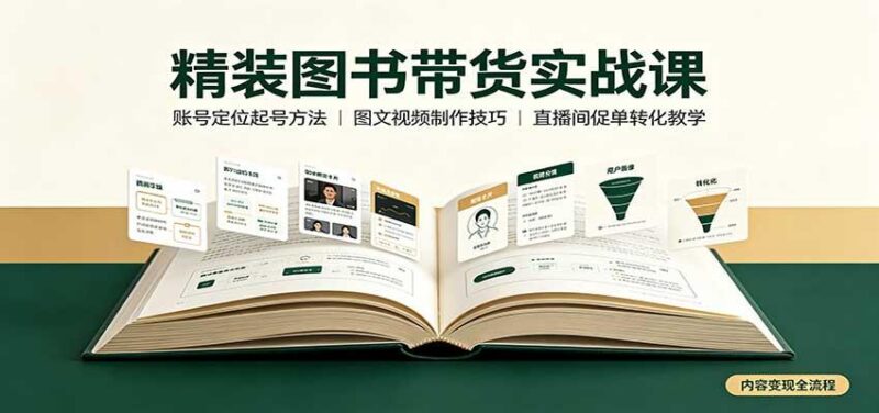 精装图书带货实战课：账号定位起号方法，图文视频制作，促单转化教学-三零资源
