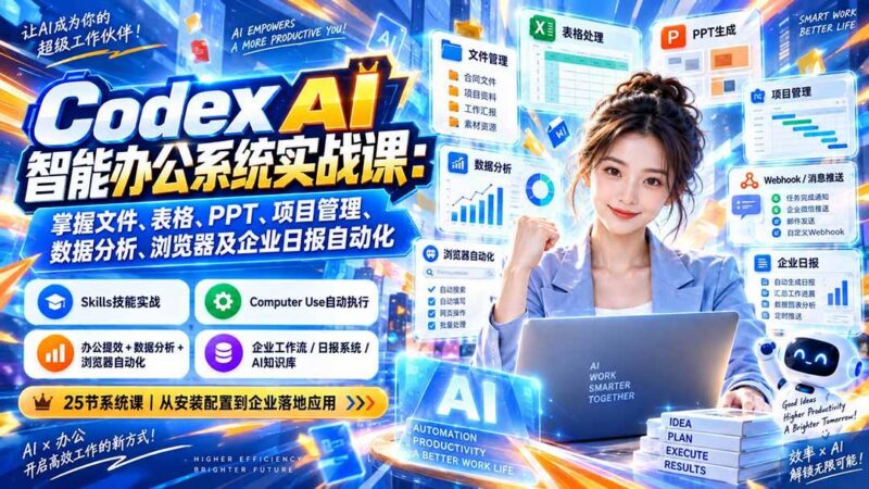 Codex AI智能办公系统实战课：掌握文件、表格、PPT、项目管理、数据分析、浏览器及企业日报自动化 三零资源-三零资源