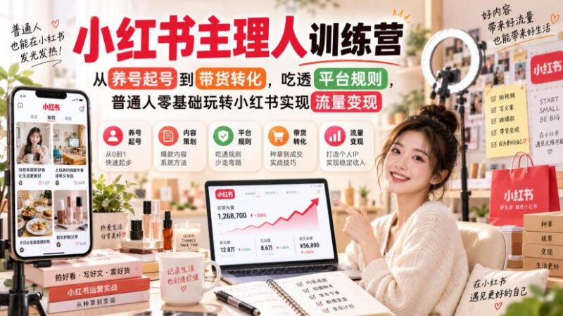小红书主理人训练营,从养号起号到带货转化,吃透平台规则,普通人零基础玩转小红书实现流量变现 三零资源-三零资源