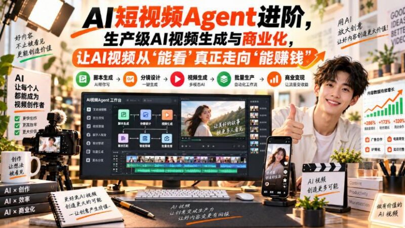 AI短视频Agent进阶,生产级AI视频生成与商业化,让AI视频从”能看”真正走向”能賺钱” 三零资源-三零资源