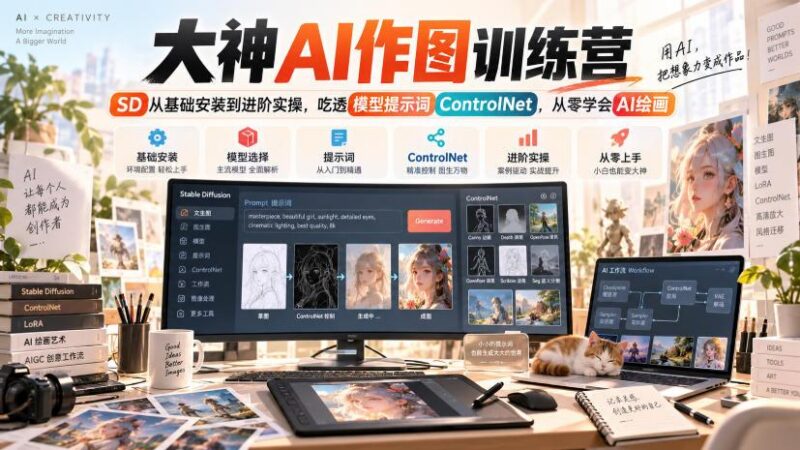 大神AI作图训练营,SD从基础安装到进阶实操,吃透模型提示词ControlNet,从零学会AI绘画 三零资源-三零资源