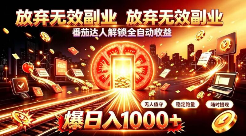 放弃无效副业,番茄达人解锁全自动收益,日入1k+,门槛最低的线上轻资产项目【揭秘】 三零资源-三零资源