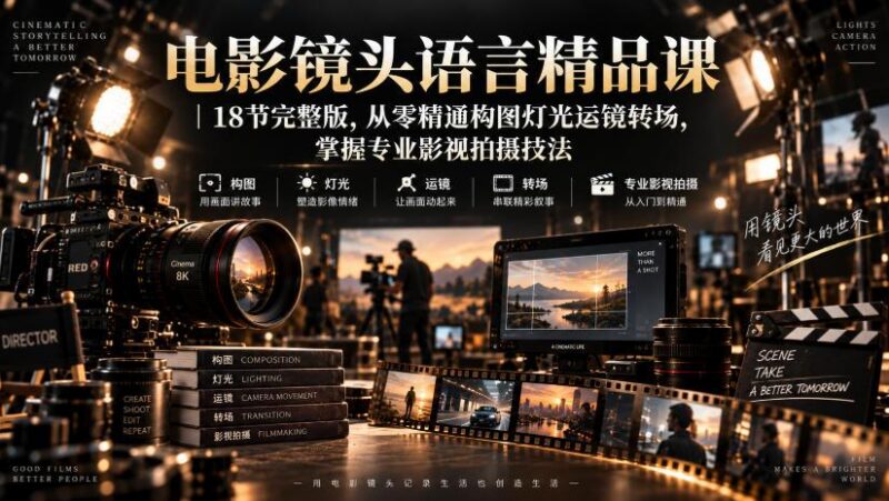 电影镜头语言精品课|18节完整版,从零精通构图灯光运镜转场,掌握专业影视拍摄技法-三零资源