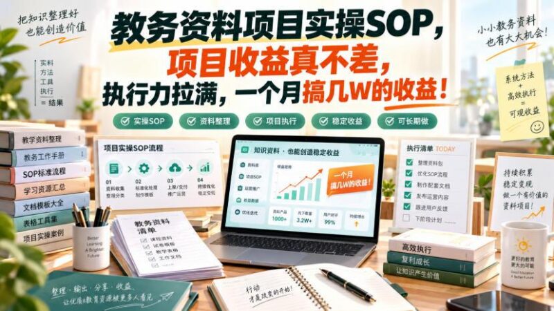 教务资料项目实操SOP,项目收益真不差,执行力拉满,一个月搞几W的收益 三零资源-三零资源