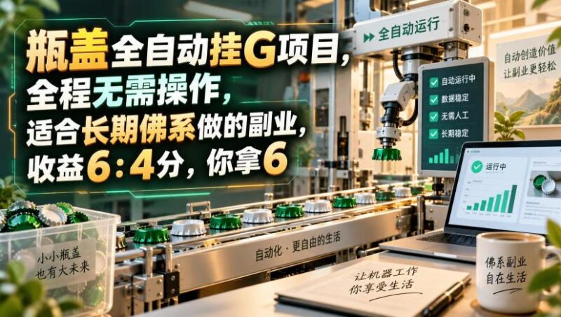 瓶盖全自动挂G项目，全程无需操作，适合长期佛系做的副业，收益6：4分，你拿6【揭秘】 三零资源-三零资源