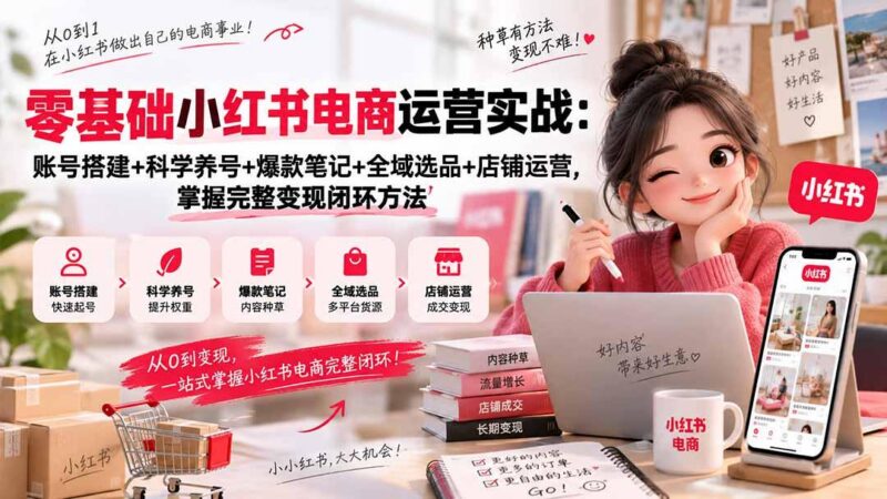 零基础小红书电商运营实战:账号搭建+科学养号+爆款笔记+全域选品+店铺运营,掌握完整变现闭环方法 三零资源-三零资源