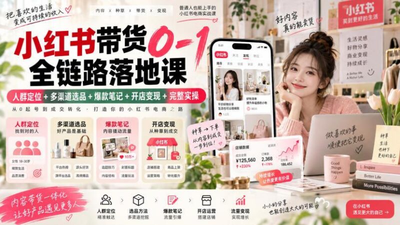 小红书带货0-1全链路落地课|人群定位+多渠道选品+爆款笔记+开店变现完整实操 三零资源-三零资源