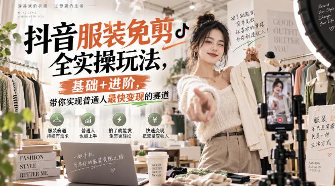 抖音服装免剪全实操玩法,基础+进阶,带你实现普通人最快变现的赛道