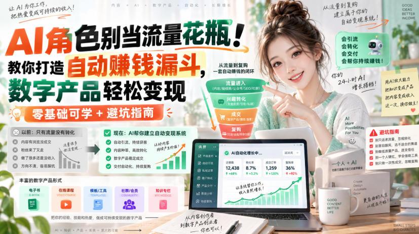 AI角色别当流量花瓶!教你打造自动賺钱漏斗,数字产品轻松变现(零基础可学+避坑指南)【原创双语字幕】