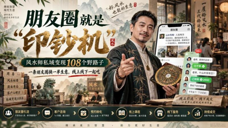 朋友圈就是“印钞机”,风水师私域变现108个野路子,一条朋友圈换一单生意,线上线下一起吃【文档】 三零资源-三零资源