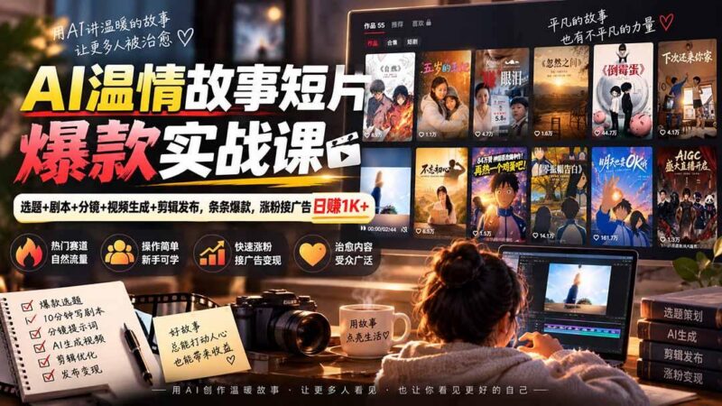 AI温情故事短片爆款实战课-更新｜选题+剧本+分镜+视频生成+剪辑发布，条条爆款，涨粉接广告日赚1K+ 三零资源-三零资源
