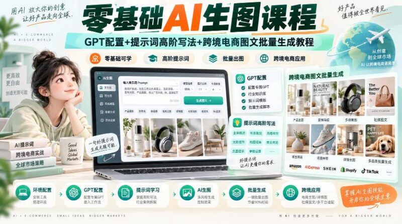 零基础AI生图课程,GPT配置+提示词高阶写法+跨境电商图文批量生成教程 三零资源-三零资源