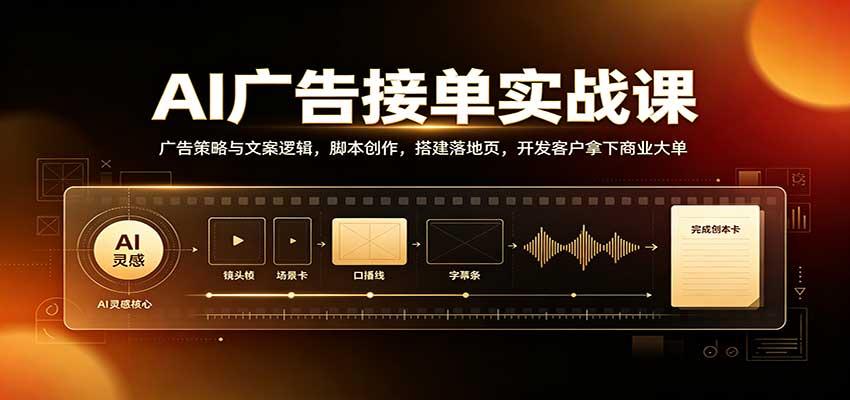 AI广告接单实战:广告策略与文案逻辑,脚本创作,搭建落地页,开发客户拿下商业大单