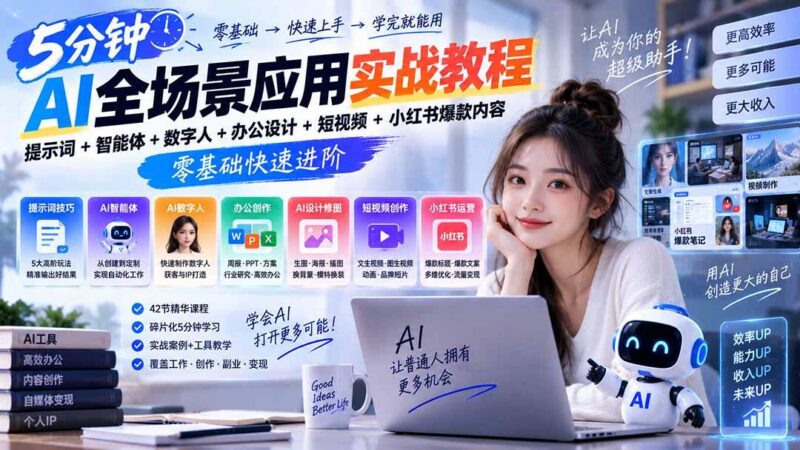 AI全场景应用实战教程|提示词+智能体+数字人+办公设计+短视频+小红书爆款内容,零基础快速进阶 三零资源-三零资源