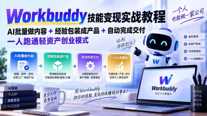 Workbuddy技能变现实战教程:AI批量做内容+经验包装成产品+自动完成交付,一人跑通轻资产创业模式 三零资源-三零资源