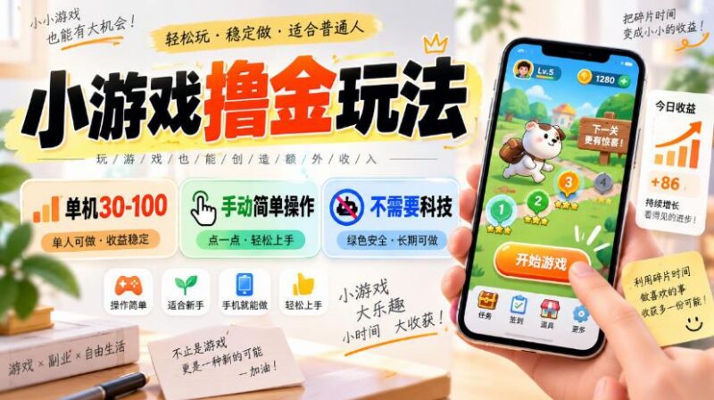 小游戏撸金玩法,单机30-100,手动简单操作,不需要科技 三零资源-三零资源