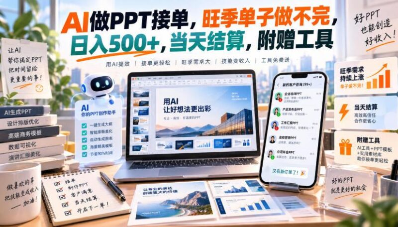 AI做PPT接单,旺季单子做不完,日入500+,当天结算,附赠工具【揭秘】 三零资源-三零资源