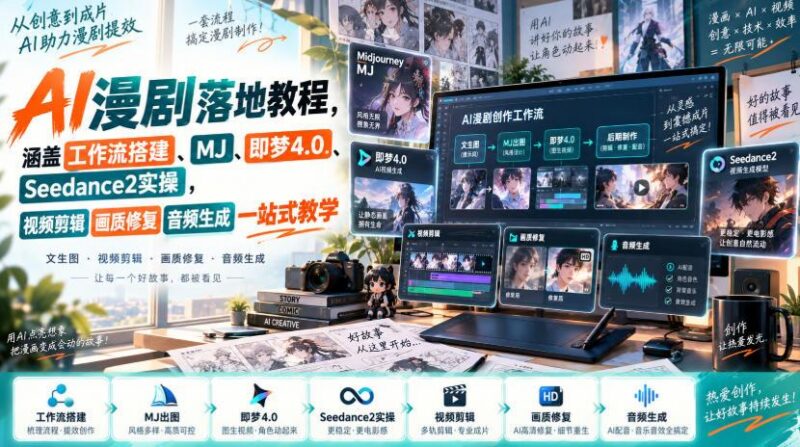 AI漫剧落地教程,涵盖工作流搭建、MJ、即梦4.0、Seedance2实操,视频剪辑画质修复音频生成一站式教学 三零资源-三零资源