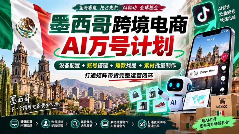 墨西哥AI跨境电商万号计划|设备配置+账号搭建+爆款找品+素材批量制作,打通矩阵带货完整运营闭环 三零资源-三零资源