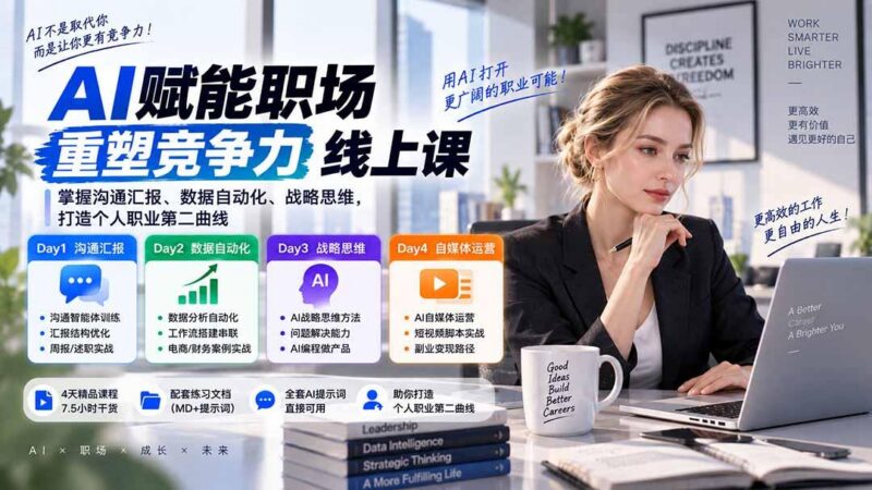 AI职场提效与第二曲线实战课-无水印:学习沟通汇报、数据工作流和战略思维,掌握AI编程做产品及自媒体运营方法-三零资源
