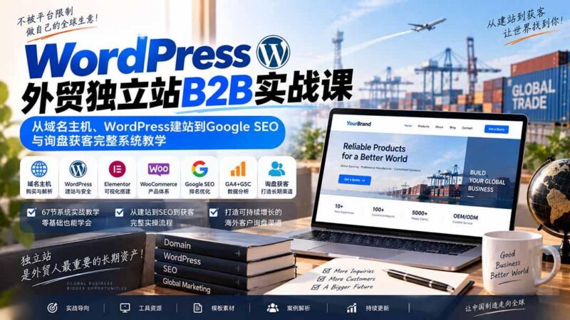 WordPress外贸独立站B2B实战课：从域名主机、WordPress建站到Google SEO与询盘获客完整系统教学-三零资源