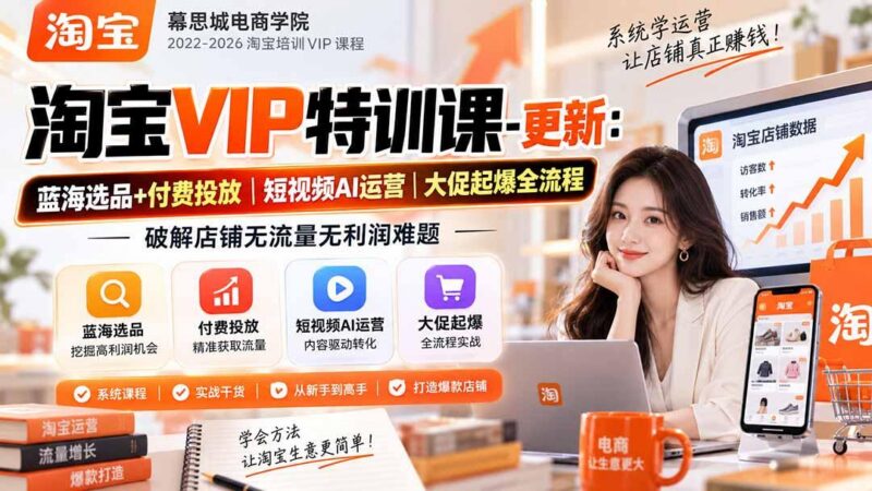 淘宝VIP特训课-更新0917：蓝海选品+付费投放｜短视频AI运营｜大促起爆全流程，破解店铺无流量无利润难题-三零资源