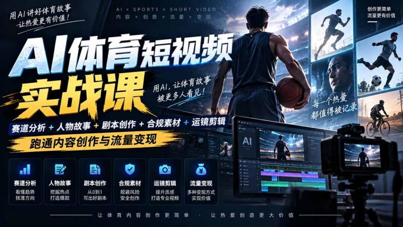 AI体育短视频赛道顶级玩法｜赛道分析+人物故事+剧本创作+版权处理+运镜剪辑，跑通流量变现-日赚1K+-三零资源