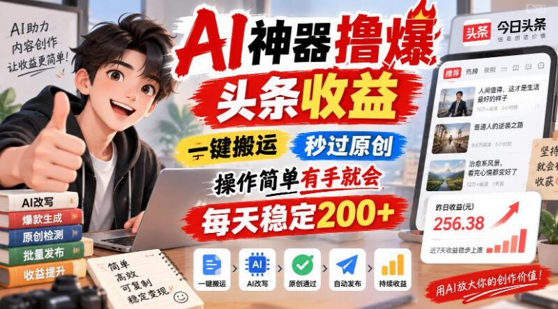 AI神器撸爆头条收益,一键搬运,秒过原创,操作简单有手就会,每天稳定200+【揭秘】 三零资源-三零资源