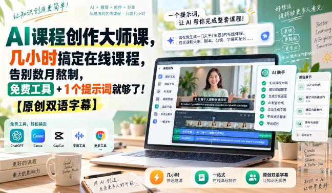 AI课程创作大师课，几小时搞定在线课程，告别数月熬制，免费工具+1个提示词就够了！【原创双语字幕】-三零资源