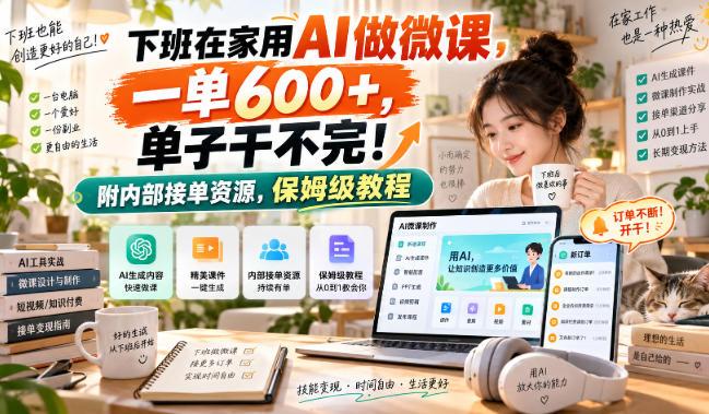 下班在家用AI做微课，一单600+，单子干不完！附内部接单资源，保姆级教程【揭秘】-三零资源