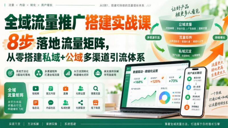 全域流量推广搭建实战课，8步落地流量矩阵，从零搭建私域+公域多渠道引流体系​-三零资源