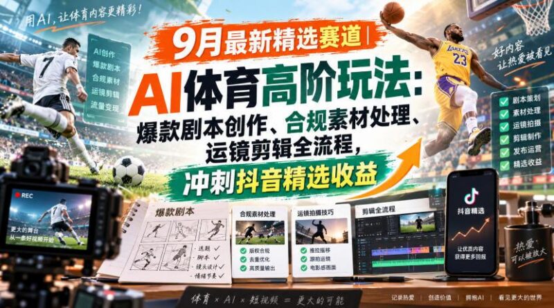 某大佬的9月最新精选赛道之AI体育顶级玩法，爆款剧本创作、版权规避、运镜剪辑全流程，稳拿抖音精选收益-三零资源