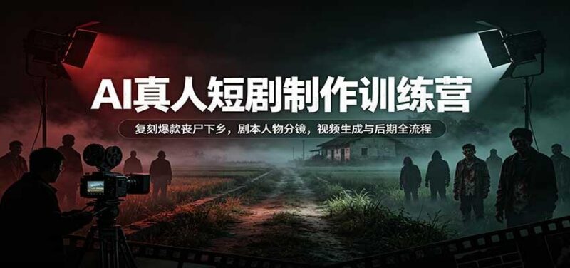 AI真人短剧制作训练营:复刻爆款丧尸下乡,剧本人物分镜,视频生成与后期全流程-三零资源
