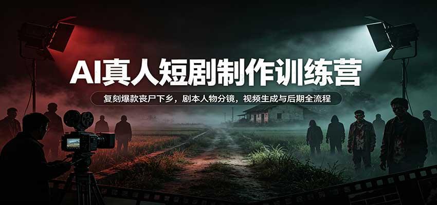 AI真人短剧制作训练营:复刻爆款丧尸下乡,剧本人物分镜,视频生成与后期全流程