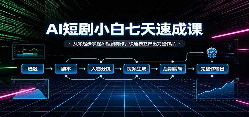 AI短剧小白七天速成课:从零起步掌握AI短剧制作,快速独立产出完整作品