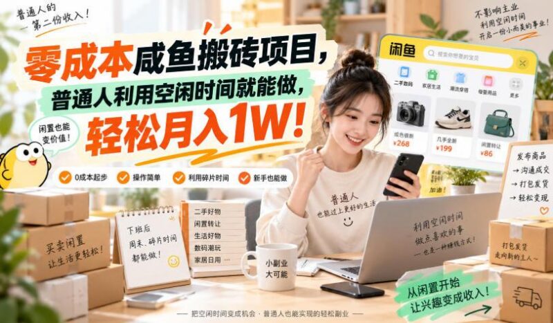 零成本咸鱼搬砖项目，普通人利用空闲时间就能做，轻松月入1W！【揭秘】-三零资源