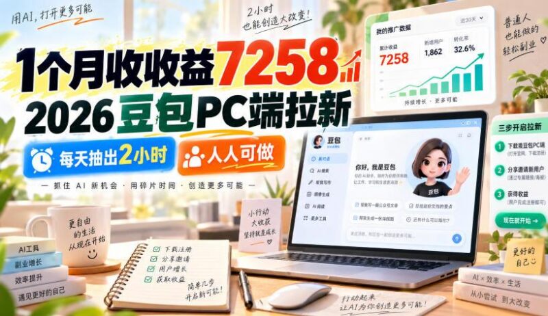 1个月收收益7258,2026豆包PC端拉新,每天抽出2小时,人人可做 三零资源-三零资源
