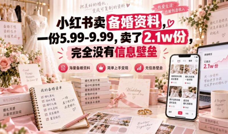 小红书卖备婚资料,一份5.99-9.99,卖了2.1w份,完全没有信息壁垒 三零资源-三零资源