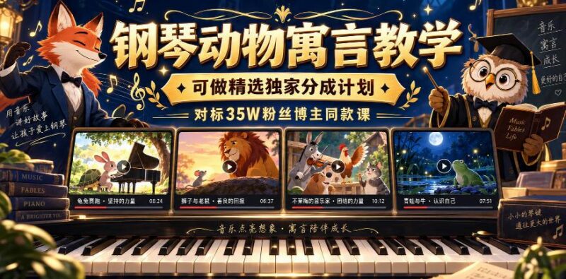 钢琴动物寓言教学，可做精选独家分成计划，对标35W粉丝博主同款课 三零资源-三零资源
