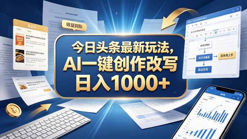 今日头条最新玩法,AI 一键创作改写,简单易上手,轻松日入 1000 + 三零资源-三零资源