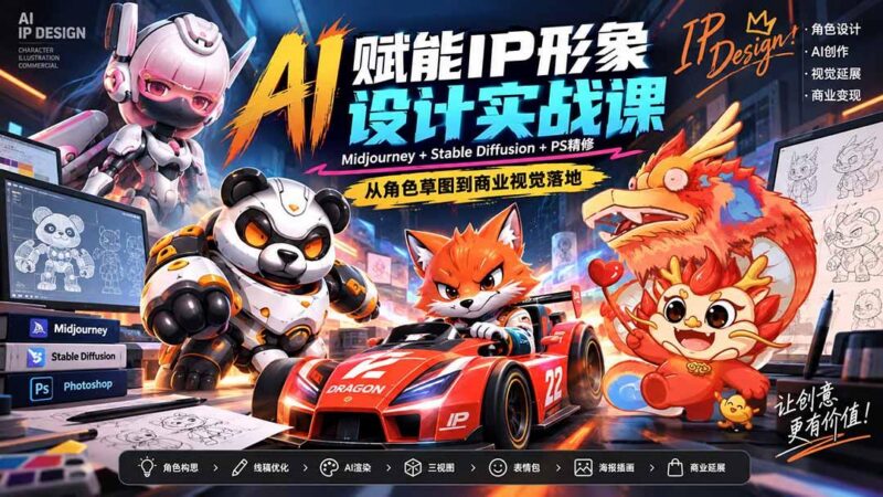 AI赋能IP形象设计实战课-无水印:Midjourney+Stable Diffusion+PS精修,从角色草图到商业视觉落地 三零资源-三零资源