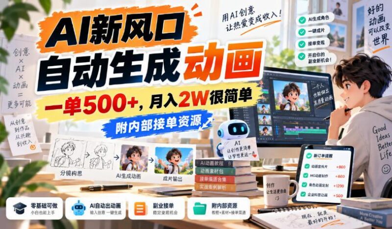 AI新风口,自动生成动画,一单500+,月入2W很简单,附内部接单资源【揭秘】 三零资源-三零资源