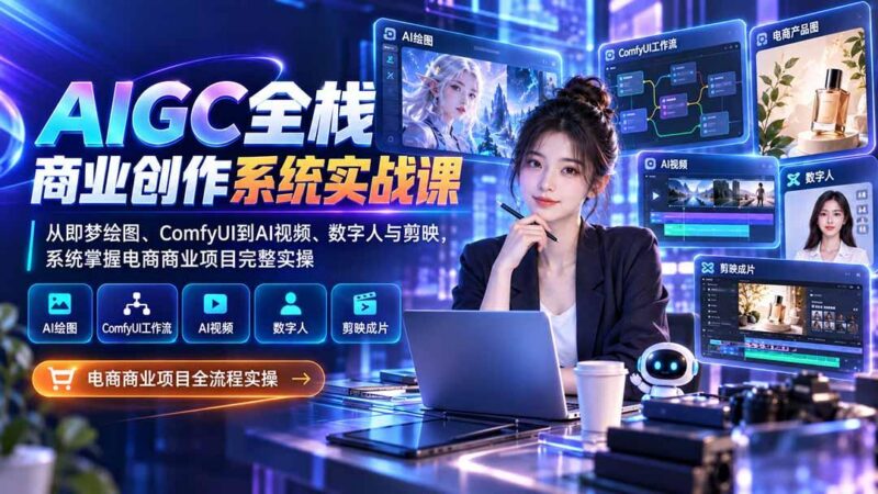 AIGC全栈商业创作系统实战课-无水印:从即梦绘图、ComfyUI到AI视频、数字人与剪映,系统掌握电商商业项目完整实操-三零资源